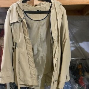 Short waisted tan light weight coat with hood